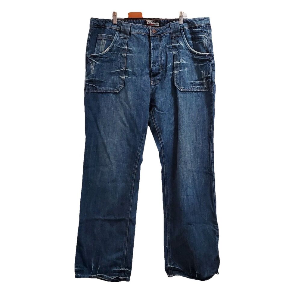 Y2K Oleg Cassini Jeans Men’s 38x32 Vintage Button Fly Distressed Patch Pockets